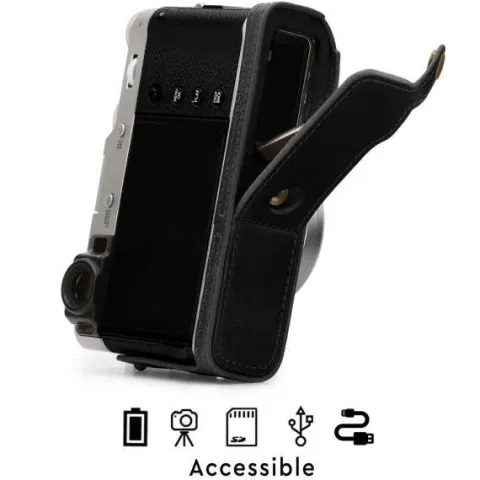 MegaGear Leather Half Case with Strap - Fujifilm X100V BLK