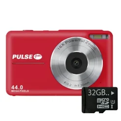 Pulse DC44 Digital Compact Camera w/32GB Card- Red
